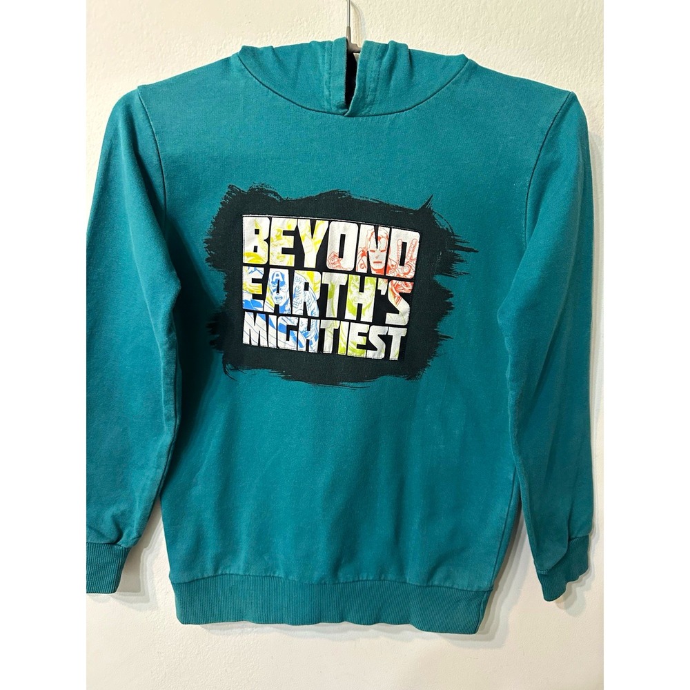 Marvel Avengers Boys Teal Hoodie Sweatshirt Size 8-9 Y Beyond Earth's Mightiest